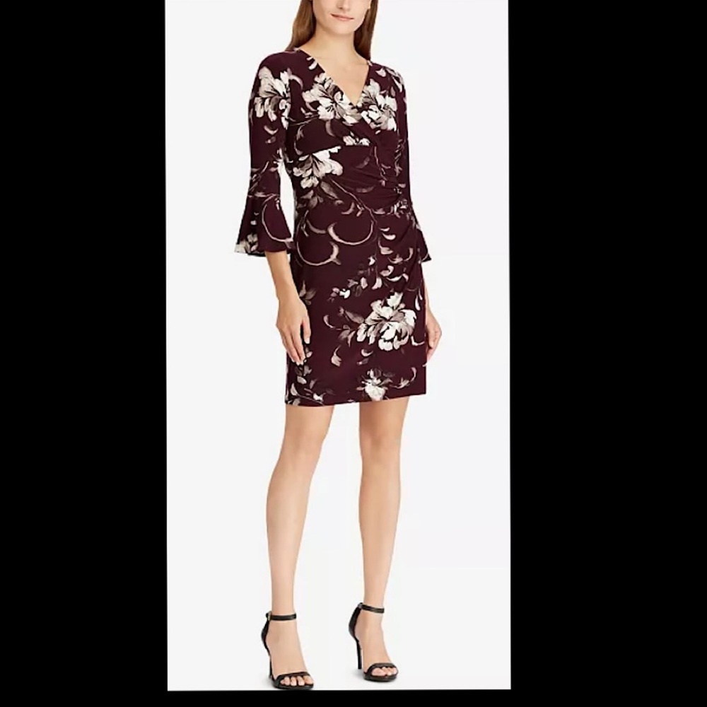 Lauren Ralph Lauren Floral Surplice Ruched Dress - Size 2